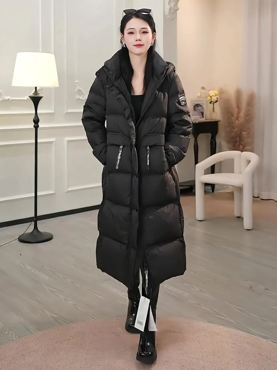 เสื้อโค้ทยาวแฟชั่นลำลองระดับไฮเอนด์สีขาว  แบบพัฟเฟอร์  สำหรับผู้หญิง  ทันสมัย  มีฮู้ด  คอตั้ง  สำหรับฤดูหนาว  สินค้ามาใหม่