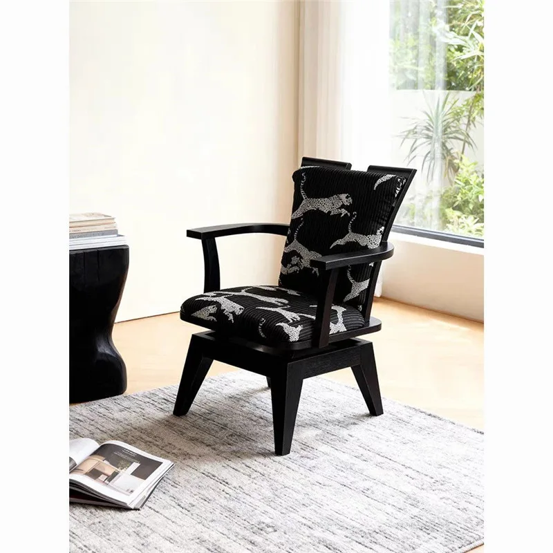 White tiger print rotatable leisure home chair living room bedroom office area
