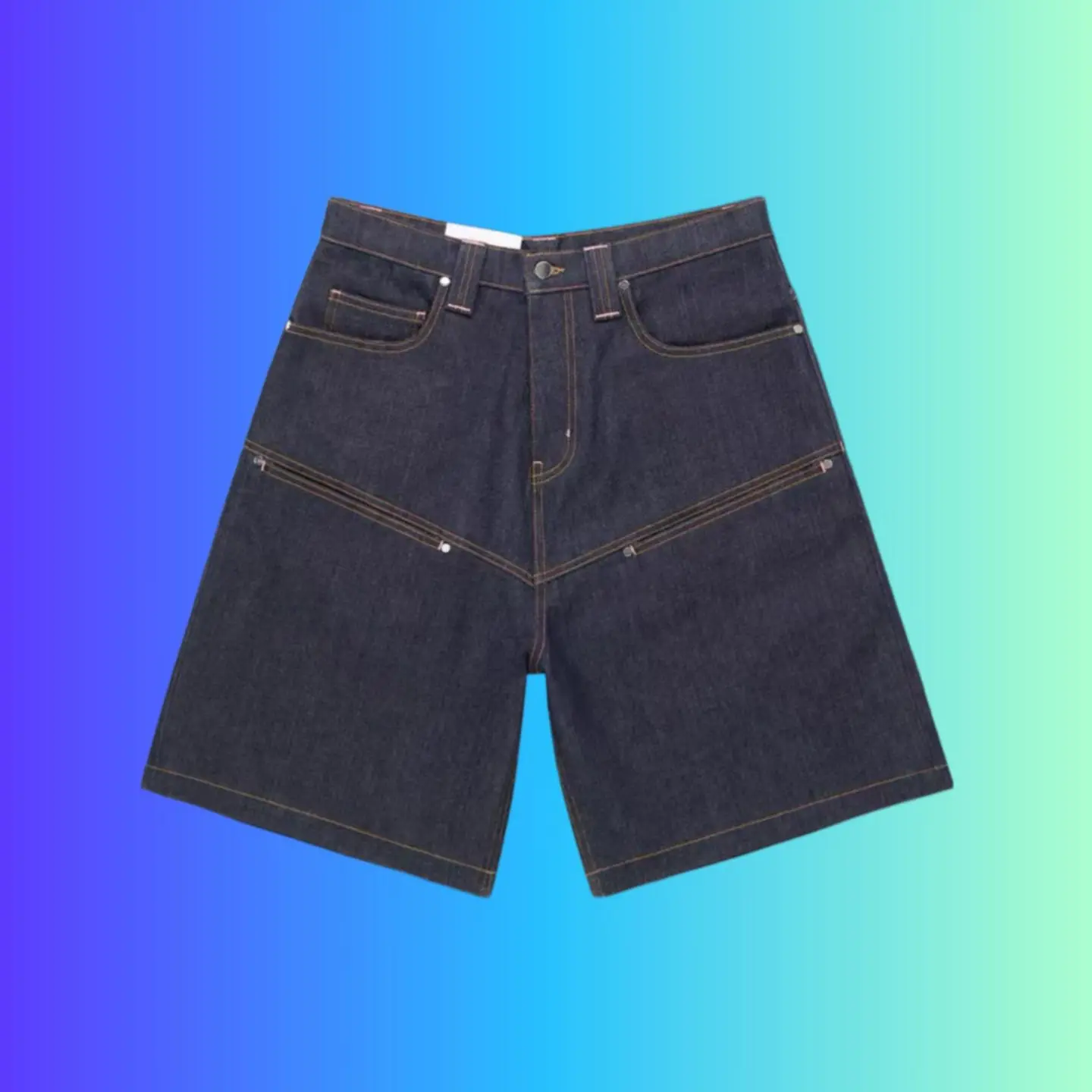 Men's Baggy Denim Shorts Raw Indigo Loose Fit Wide Leg Knee Length Jean Shorts Casual Streetwear Jorts with Contrast Stitching