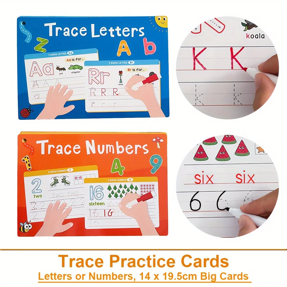 

Educational Flash Cards Set Alphabet & Numbers with Phonics Reusable Dry Erase Handwriting Practice ABC Learning Cards