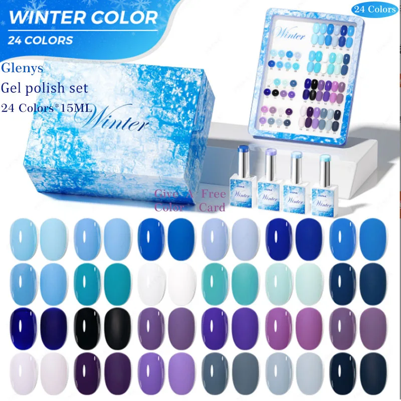 

Glenys 24-цветный лак для ногтей Гель All Network Популярный гель для замачивания Цветовая карта УФ-светодиодный маникюрный салон Набор прозрачных покрытий для дизайна ногтей