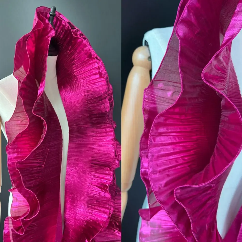 Metallic Lustrous Big Wave Lace Fabric 15cm Wide Fashion Pleat Mesh Organza 1 Yard Ruffle Dress Accessories