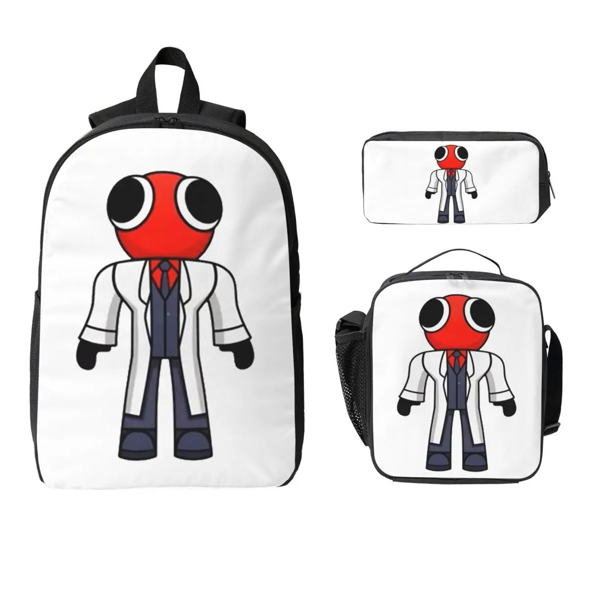 Red Scientist Rainbow Friend Backpack Boys Girls BookBag School Bag Laptop Shoulder Bags 3ps Insulated Lunch Bag Pencil Case