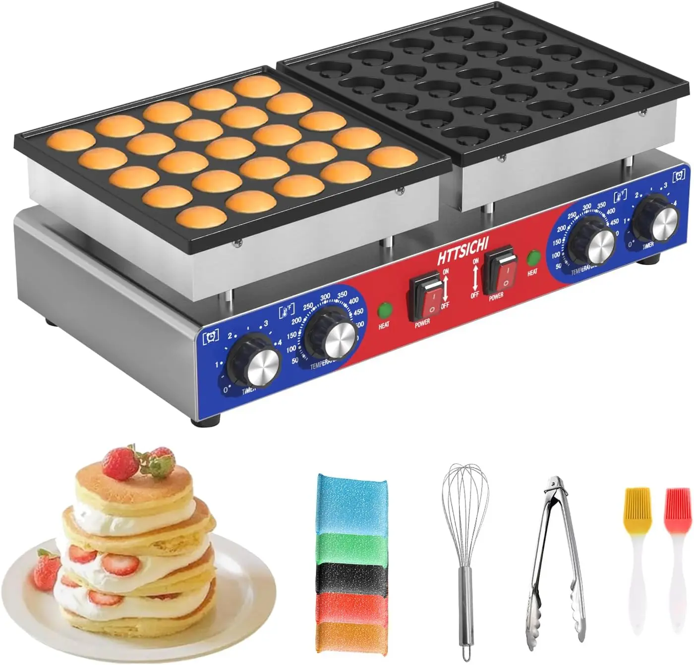 Mini Pancake Maker - 50Pcs Commercial Pancake Maker With Round-Shaped and Heart-Shaped, Mini Pancakes Machine With 2
