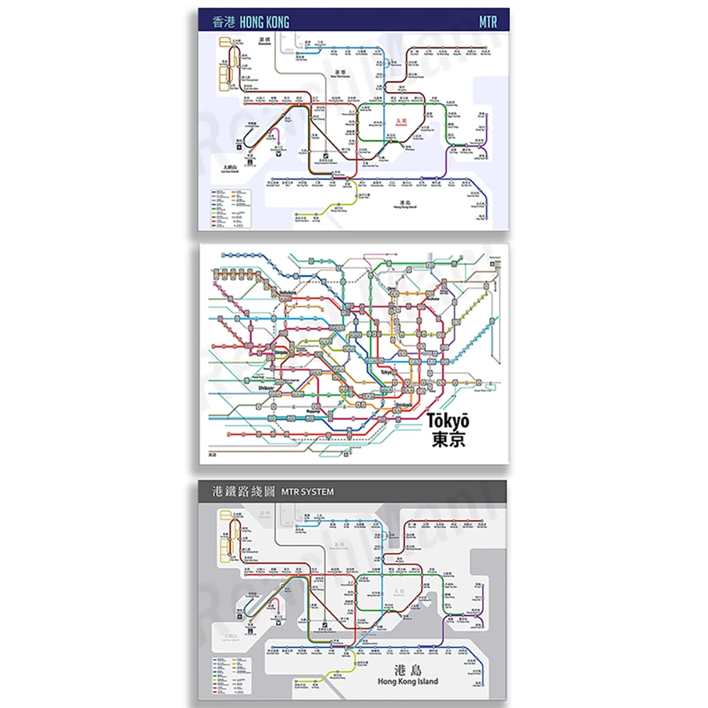 Mapa del metro de Seúl, Japón del metro de Tokio, mapa de ChinaHong Kongsubway, mapa del sistema del metro del metro, cartel de viaje del mapa del metro