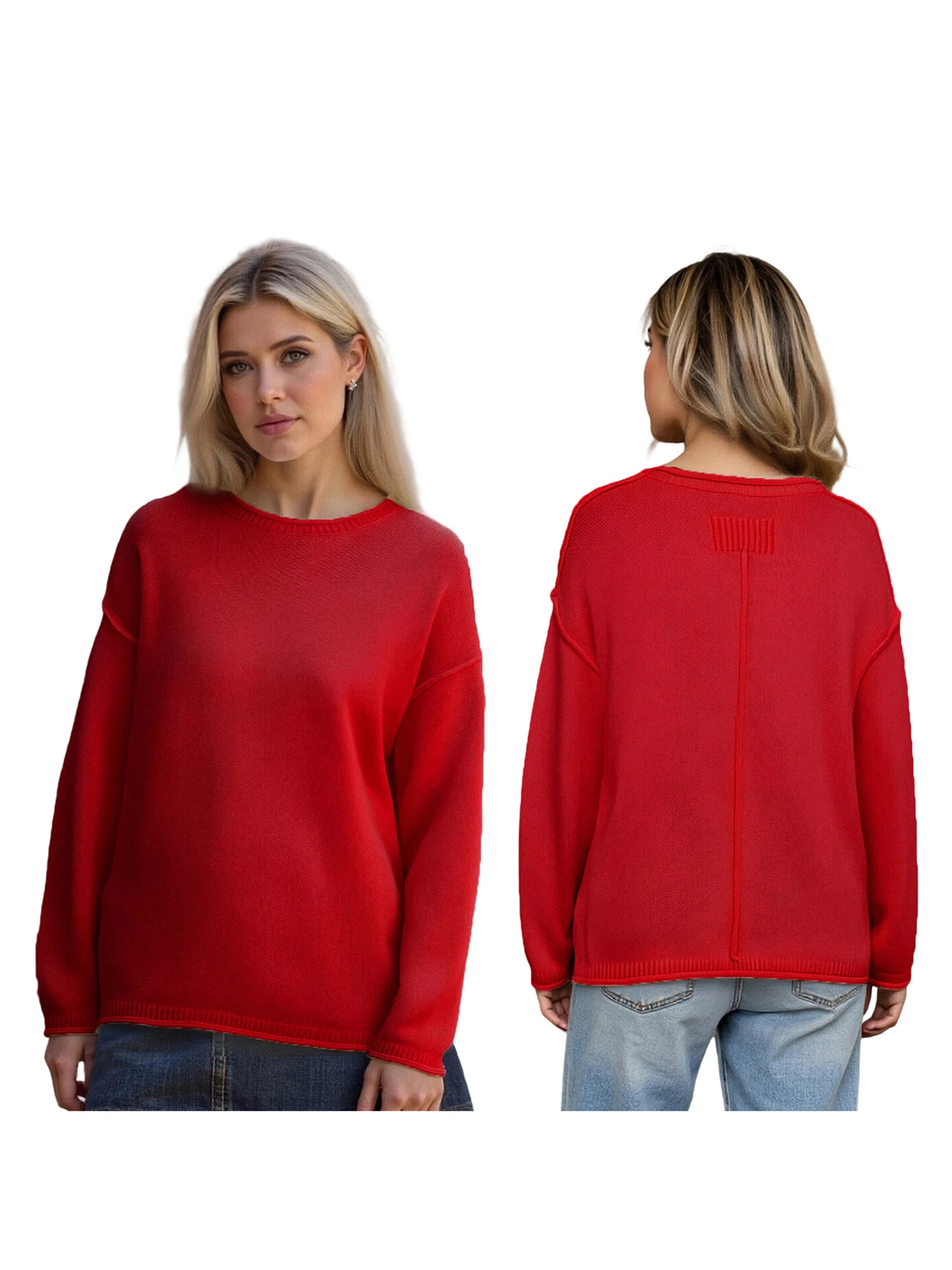 Women s Cozy Oversized Sweater with Ribbed Crew Neck and Long Sleeves - Stylish Knit Pullover for Autumn Winter Fashion