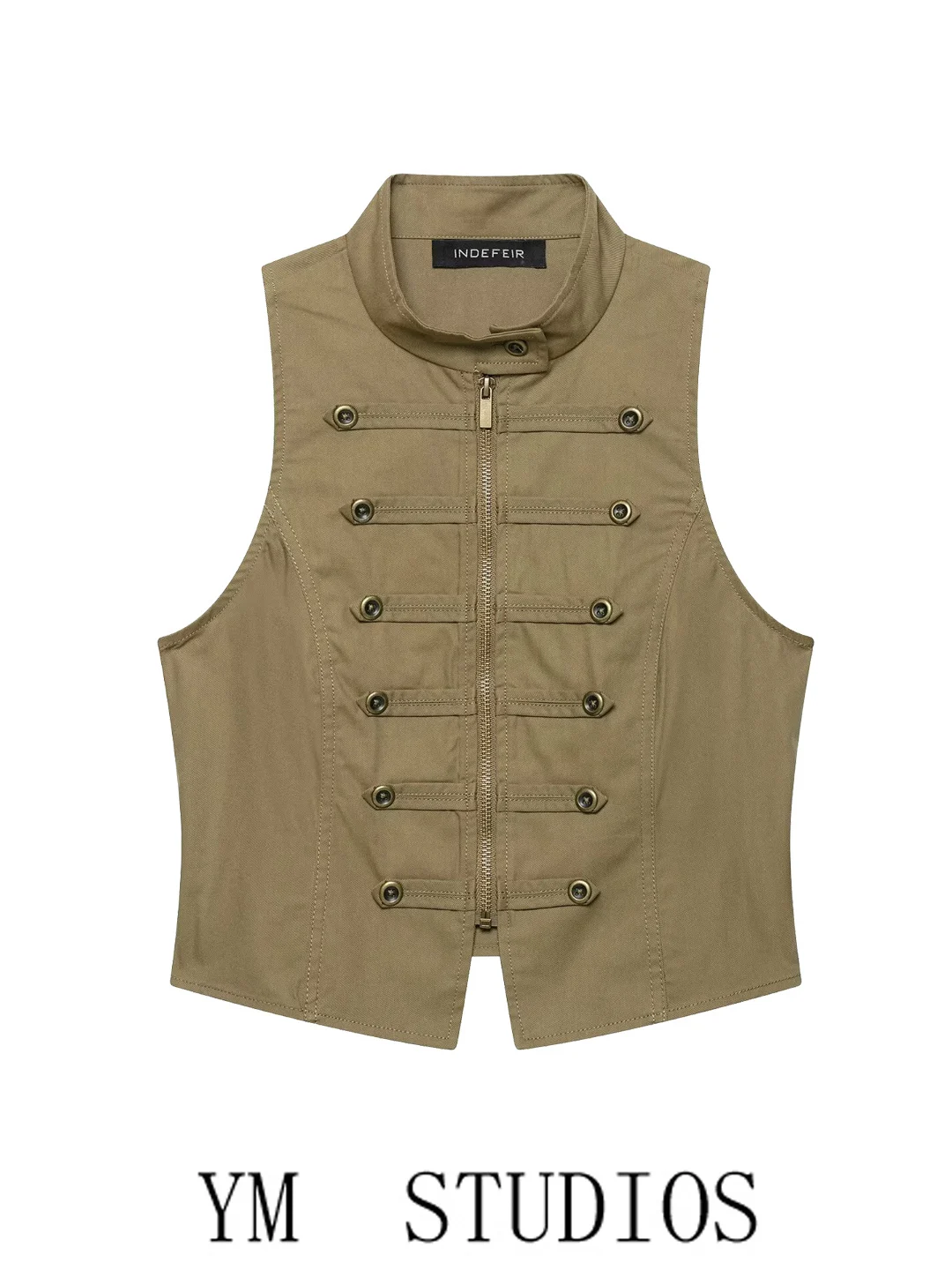 Women's American Retro Short Sleeveless Vest Zipper Placket Small Stand Collar Summer Outerwear Polyester Fiber Jacket