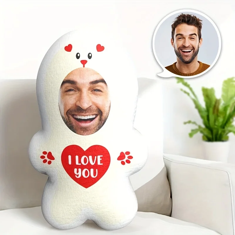 Customized photo teddy bear pillow with real 3D printing of 