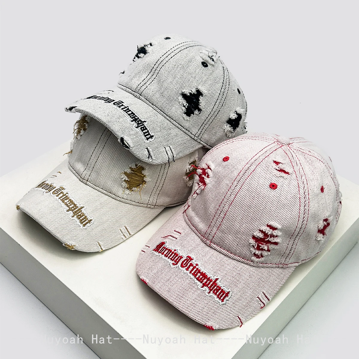 

New Men Women Distress Broken Letters Embroidery Baseball Hats Sunshade Niche Versatile Street Peaked Caps Personal Fashion ins