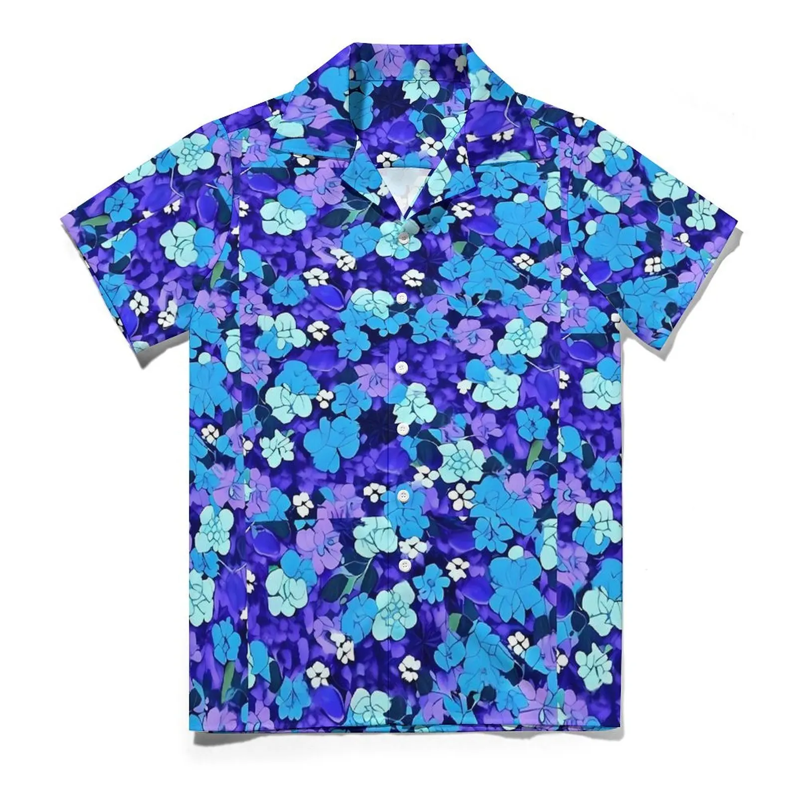 

Hawaiian Shirt Vacation Blue Flower Blouses Ditsy Floral Classic Casual Shirts Men Short Sleeve Y2K Street Oversized Clothes