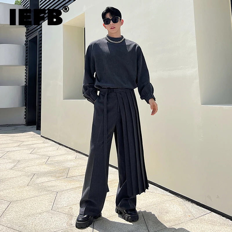 

IEFB Autumn New Menwear Fashion Three Piecee Korean Style Round Neck Blazers Cardigan Suit Pants Horse Face Skirt Set 9C1592