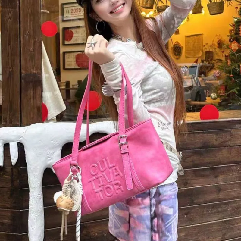 

Versatile Retro Casual Pink Shoulder Bags Purse Women Spring Summer Leather Underarm Bag Ladies Vintage Luxury Design Bag Y2k