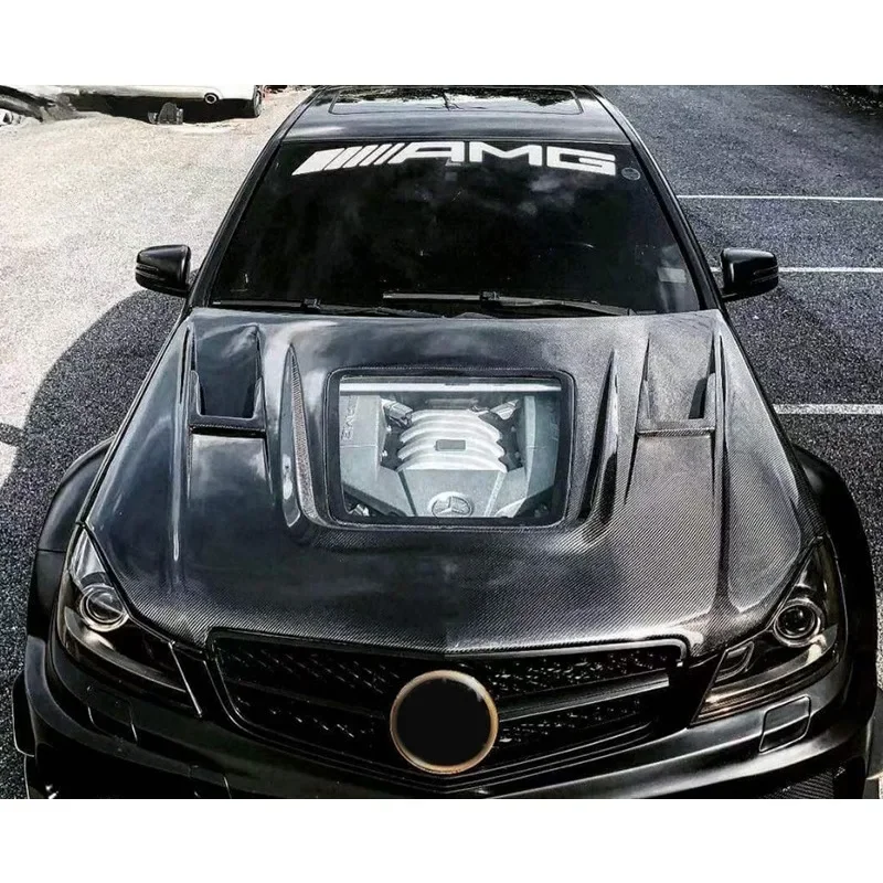 New! For Mercedes Benz C-Class W205 C63 Carbon Fiber Hood Transparent Hood Front Hood Surround Modified Car Parts Car Accessorie