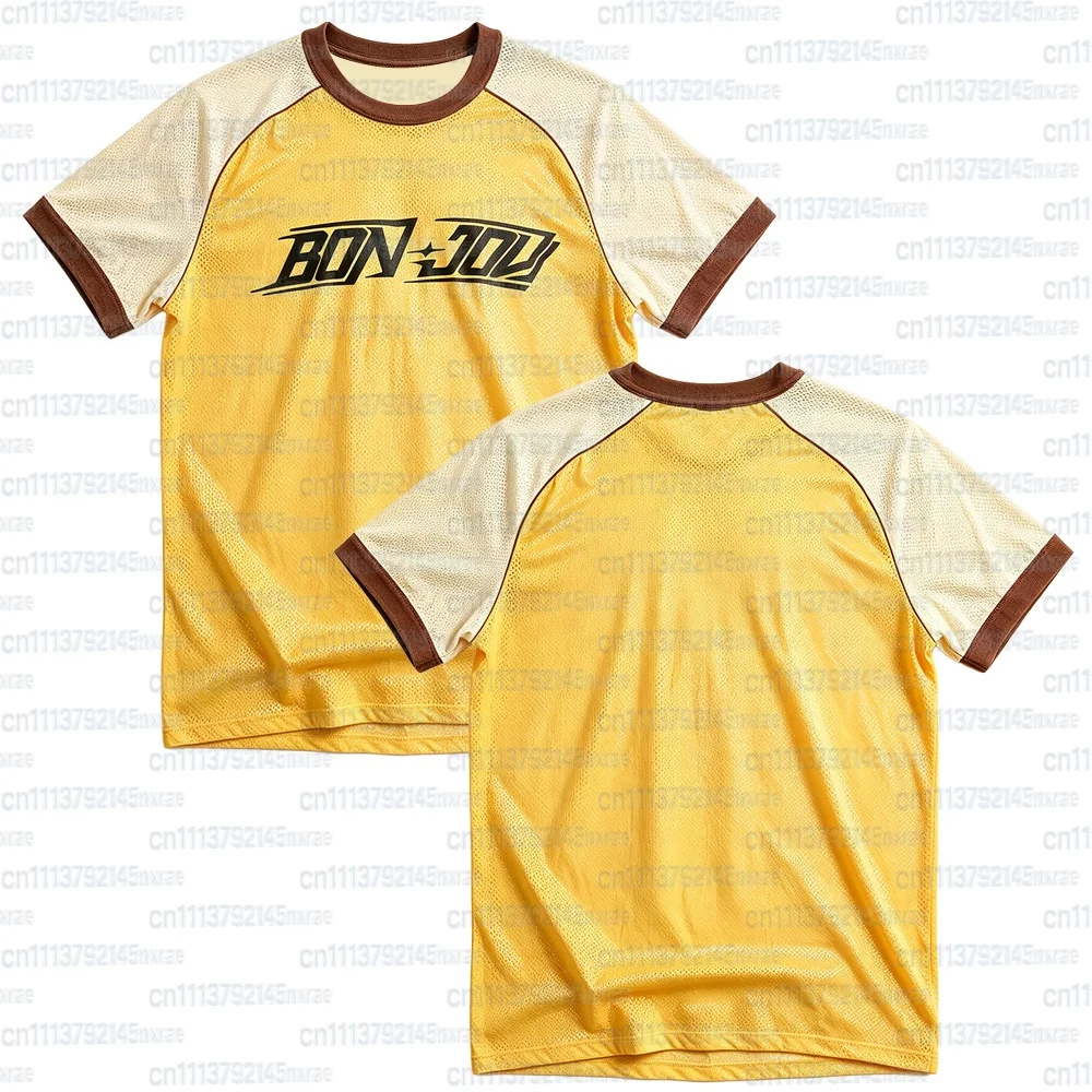 Bon Jovi Retro Logo T-Shirt Sommer High Street Atmungsaktives Mesh-Trikot Übergroßes Kurzarm-Unisex-Y2K-Trikot FamilyMatching – Detail 5