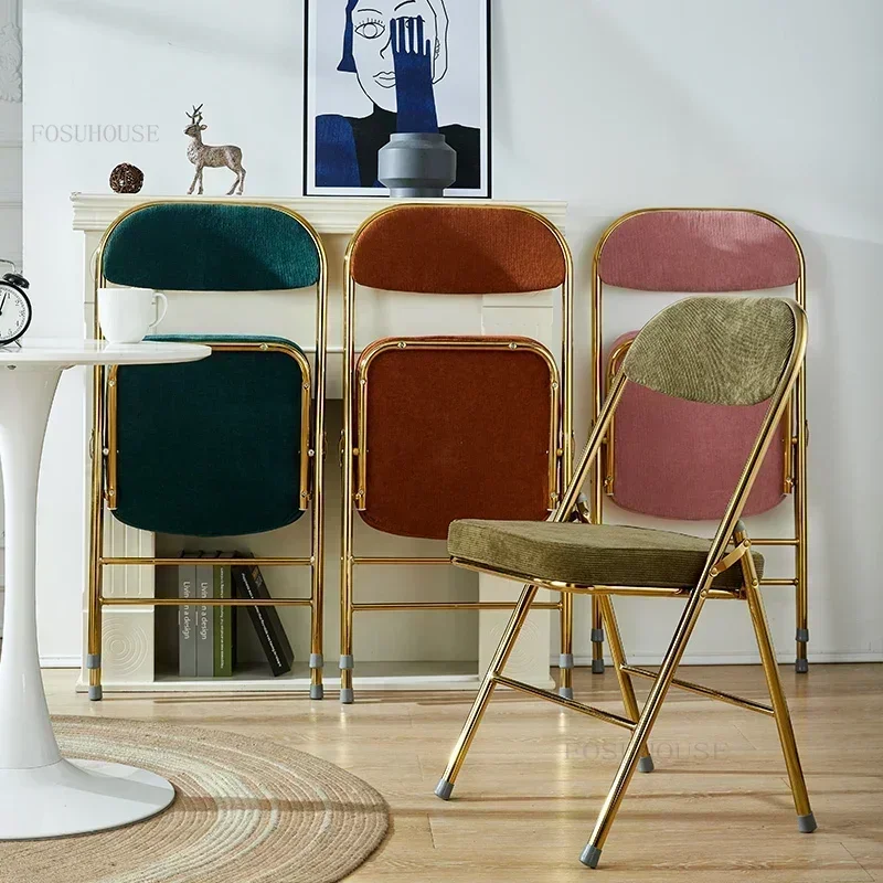 

Retro Corduroy Dining Chairs Chairs for Kitchen Furniture Backrest Chair Neoclassical Design Creative Dining Room Folding Chair