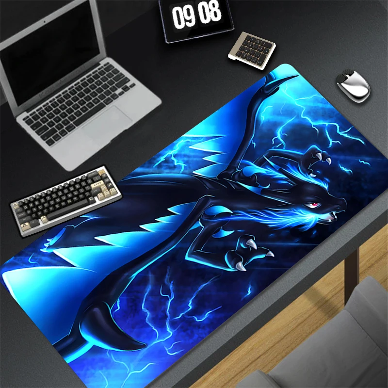 

Large Blue Black Flam Mouse Pad Laptop Anime Extended Desktop Mat PC P-pokemonS C-charizard Keyboard Rug Gamer Cabinet Mousepad