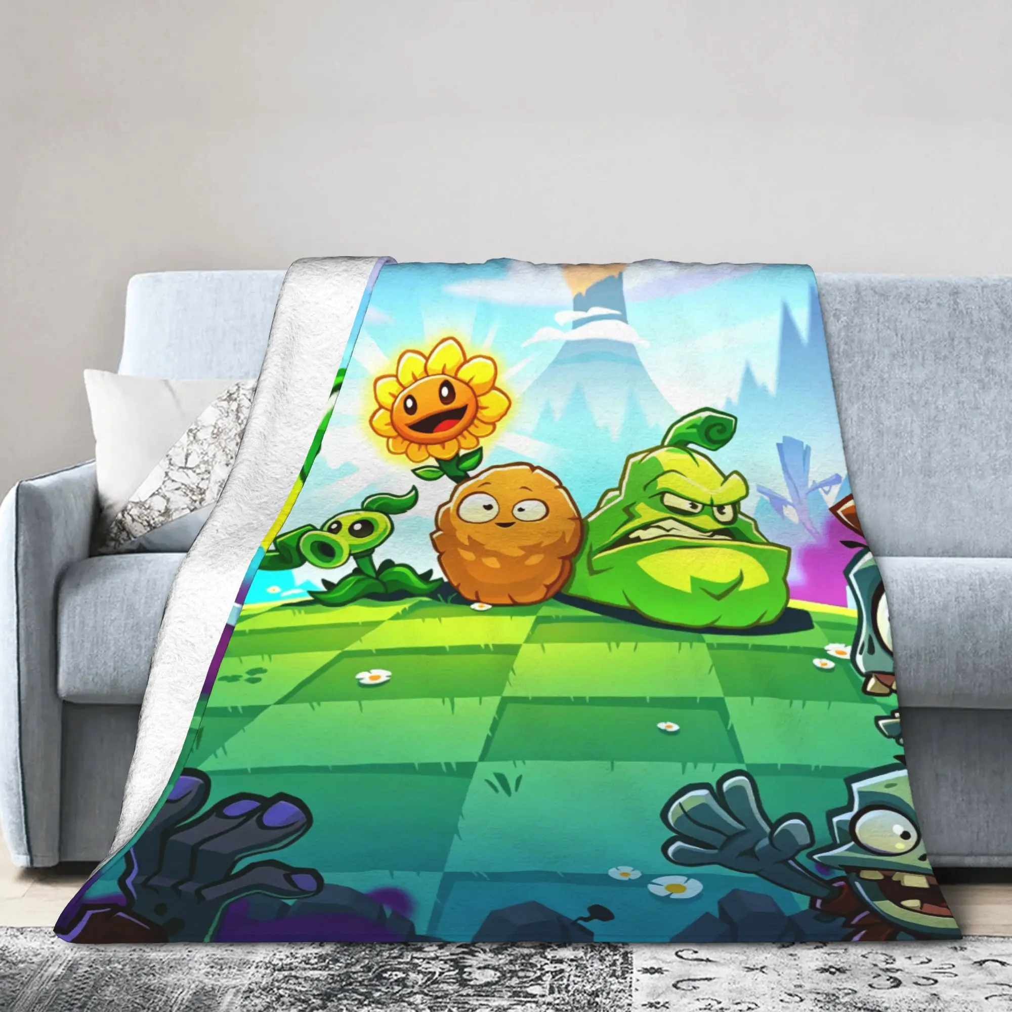 P-Plantsed Vs. Zombiesed Blanket Soft Flannel Fleece Warm Funny Game Vegetable Throw Blankets for Home Bedroom Couch Bedspreads