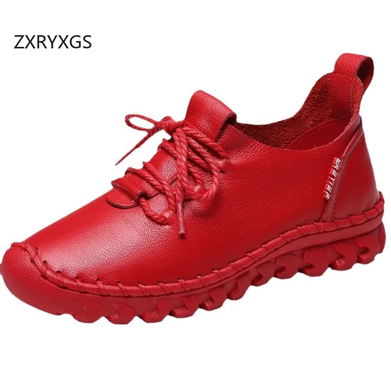 

ZXRYXGS 2025 Осенний топ из воловьей кожи на шнуровке, женская обувь из натуральной кожи, нескользящие женские кроссовки больших размеров на плоской подошве, дорожная обувь Tide