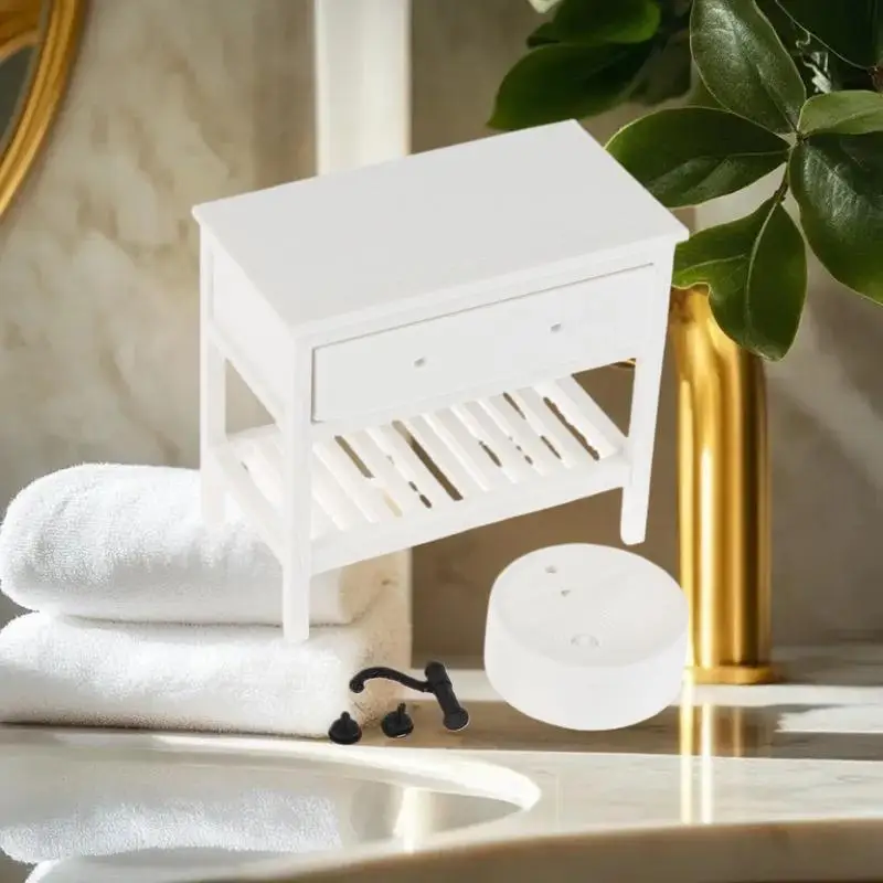 ตู้ใต้อ่างล้างหน้าจำลองขนาด 1/12 ของเล่นตกแต่งห้องน้ำจิ๋วสำหรับบ้านตุ๊กตา