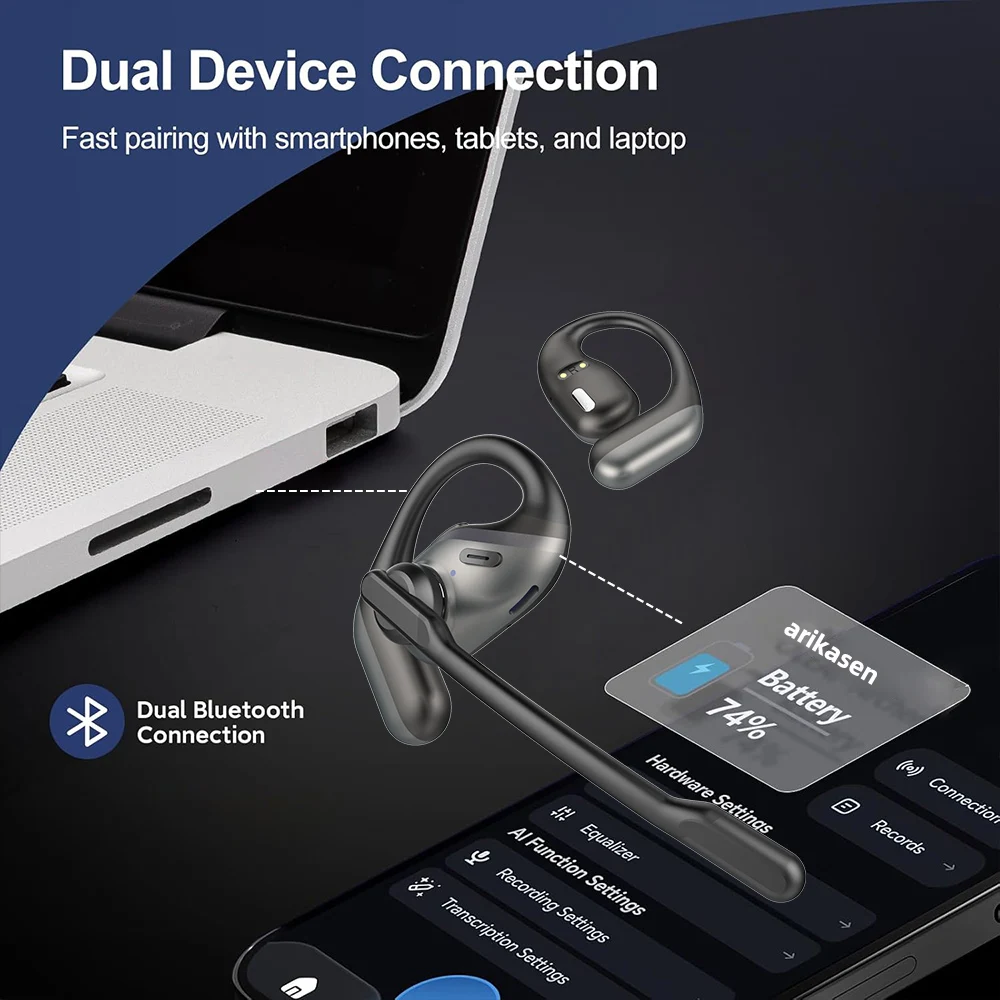 Bluetooth-Kopfhörer, Kabelloses Headset mit Mikrofon, Kabellose Bluetooth-Ohrhörer mit Geräuschunterdrückungsmikrofon für Arbeit, Mobiltelefone – Detail 8