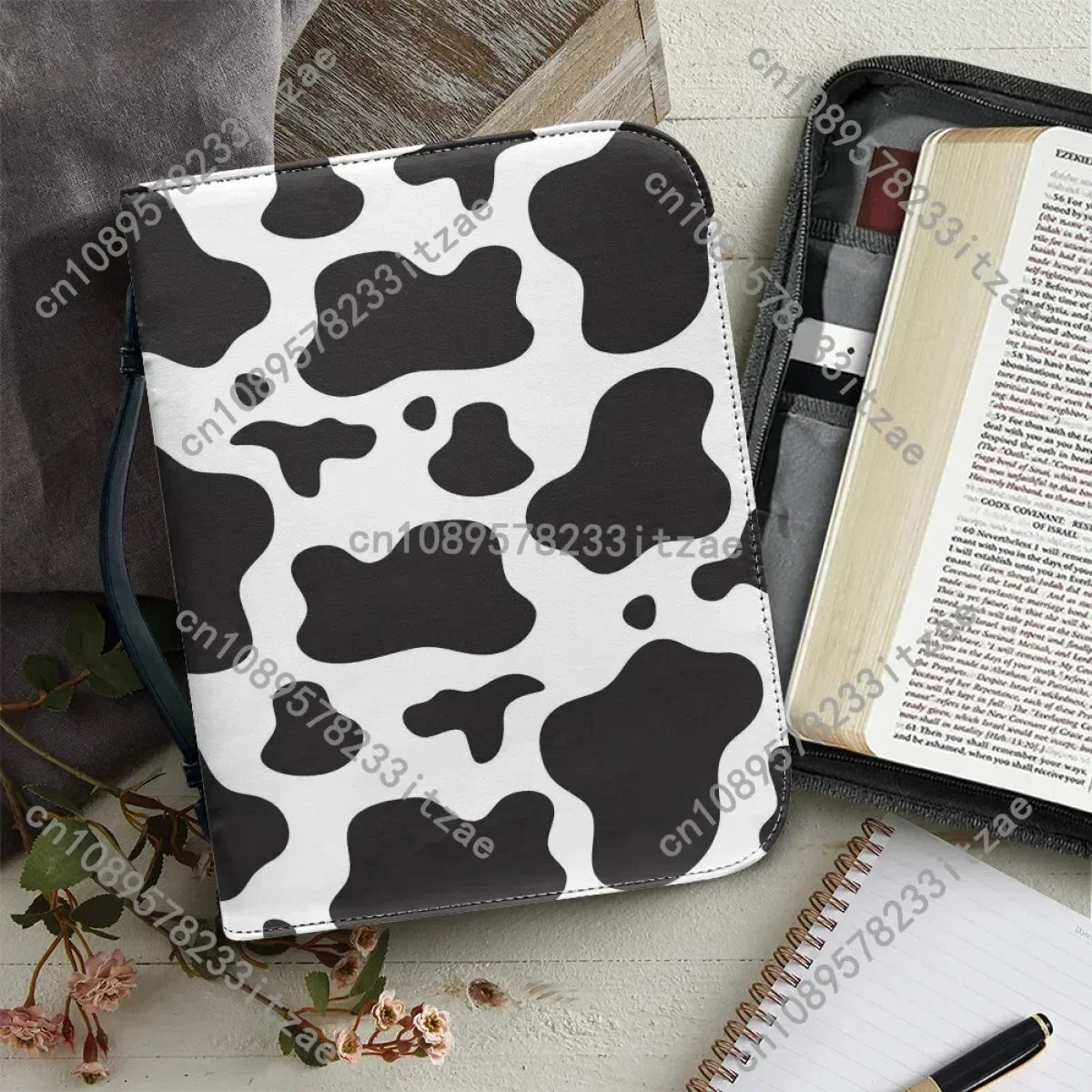 Hot Cow Pattern Printing Leather Handbag for Women New Practical Bible Bag Christian Bible Storage Bag Custom Bible Cover Case