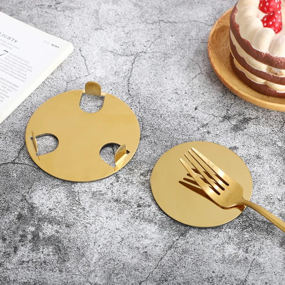 

Practical Round Gold Stainless Steel Coaster Set Scald-proof Mirror-like Drink Pad With Holder Insulated Cup Mat Restaurant