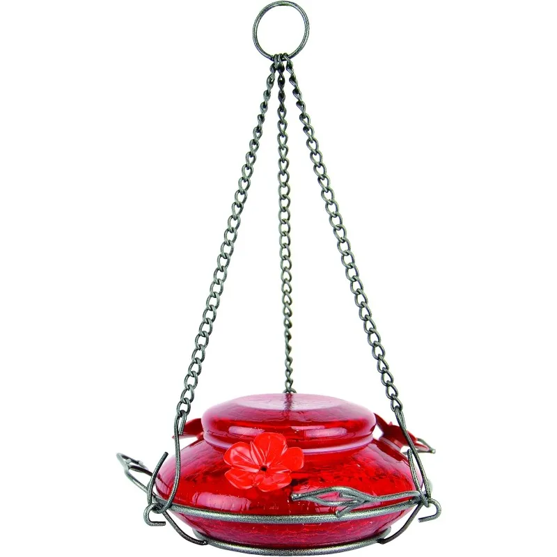 Nature's Way Bird Products MHF4 Hand Blown Garden Top Fill Hummingbird Feeder, 16 oz Capacity, Red