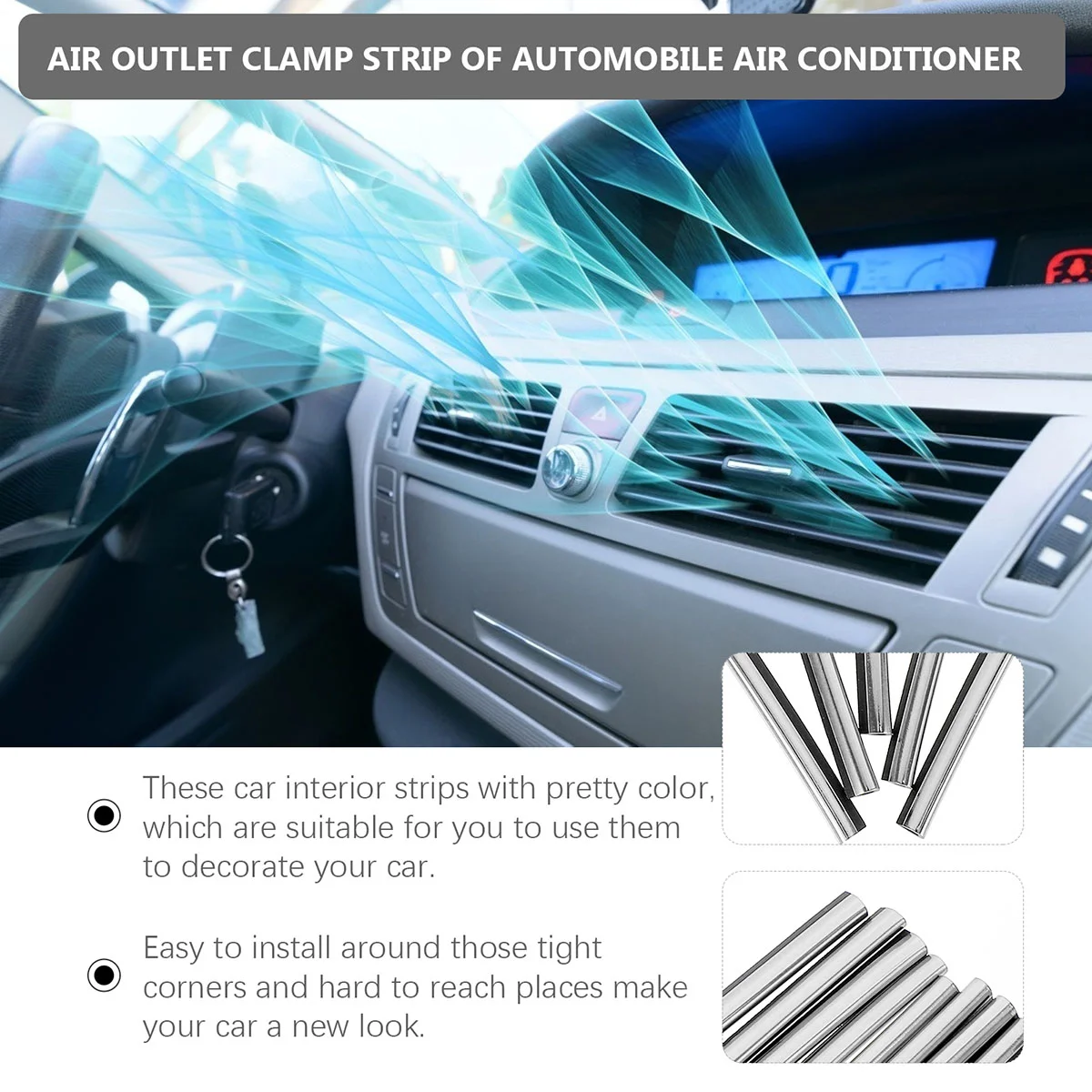 20 Pcs Cars Decorative Strip Decorations Interior Air Conditioner Trim 19X06cm Vent Silver Molding