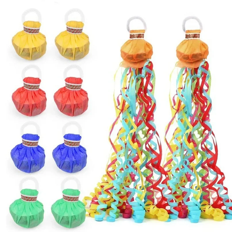 10pcs Party Supplies Colored Paper Pull Flowers Wedding Party Hand Thrown Ribbon Spray Confetti Fireworks Bouquet Wedding Decor