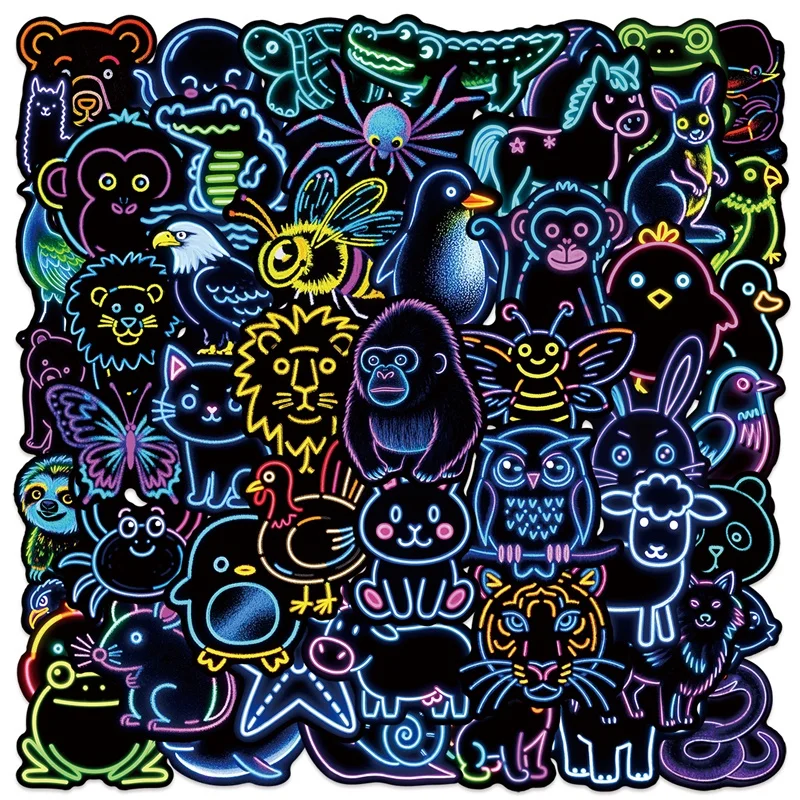

10/30/50PCS Cartoon Neon Animal Sticky PVC Sticker Aesthetic Decoration Scrapbooking DIY Hand Accounting Supplies for Kids