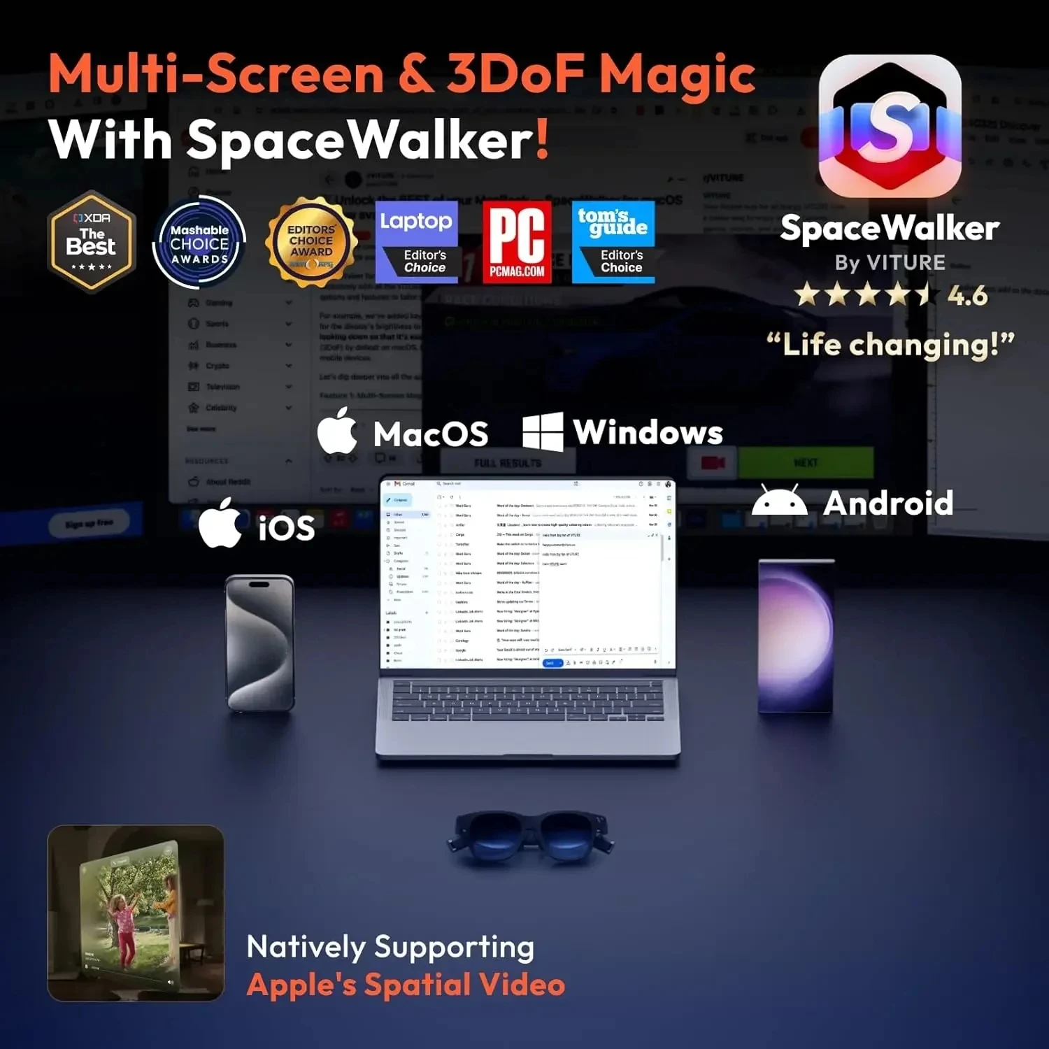 Óculos VITURE Pro XR / AR 135 "120 Hz Full HD UltraClarity Display Óculos inteligentes para iPhone 15/Android/Mac/PC/Steam Deck