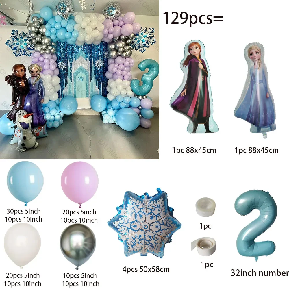 129pcs Frozen Foil Balloons Set Elsa Anna Princess Cartoon Theme Party Decorate Girl Birthday Baby Shower Wedding Party Supplies