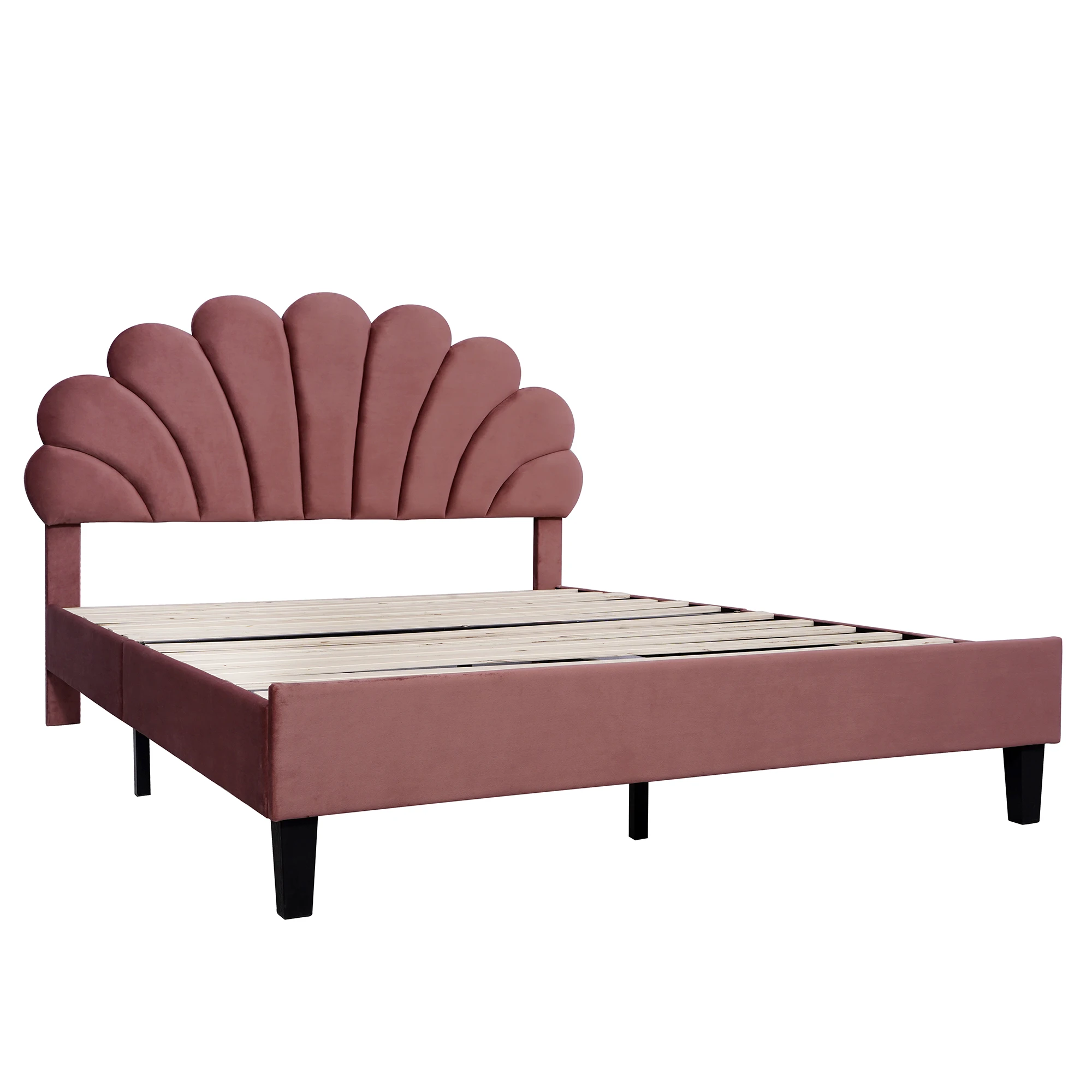 Double upholstery bed 140x200 cm bed frame with flowerbed headboard and slatted frame, youth bed in skin-friendly velour fabric