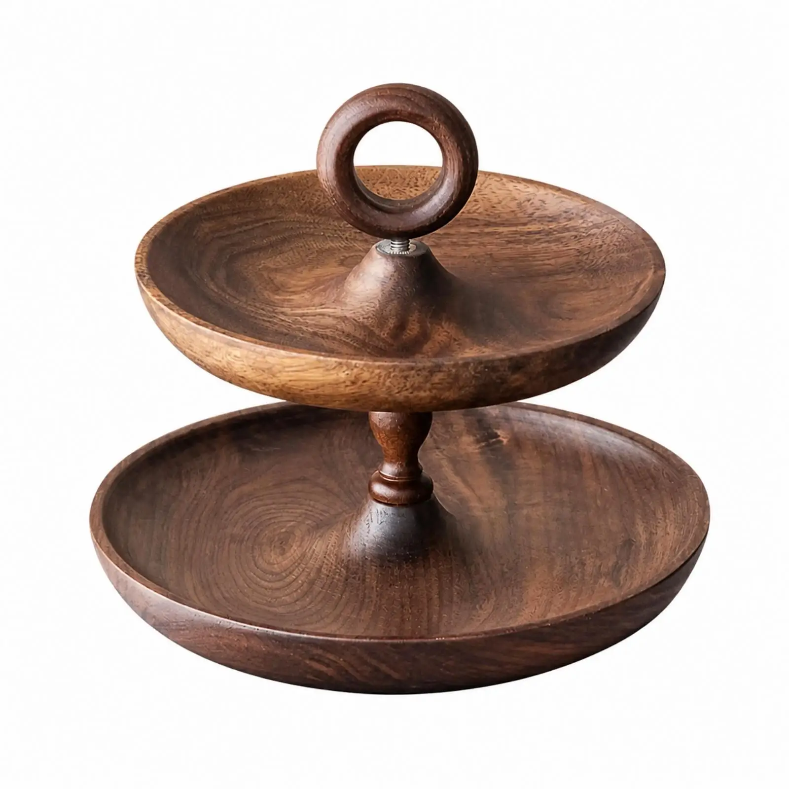 Multi-Tier Walnut Wood Serving Serving rackGrade Round Tiered Snack Stand with Carrying Handle Space-Saving for Afternoon Tea,