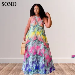 3xl 4xl 5xl Plus Size Party Dress Sexy Hang A Neck Backless Printing Swing Elegant Summer Maxi Dresses Wholesale Dropshipping