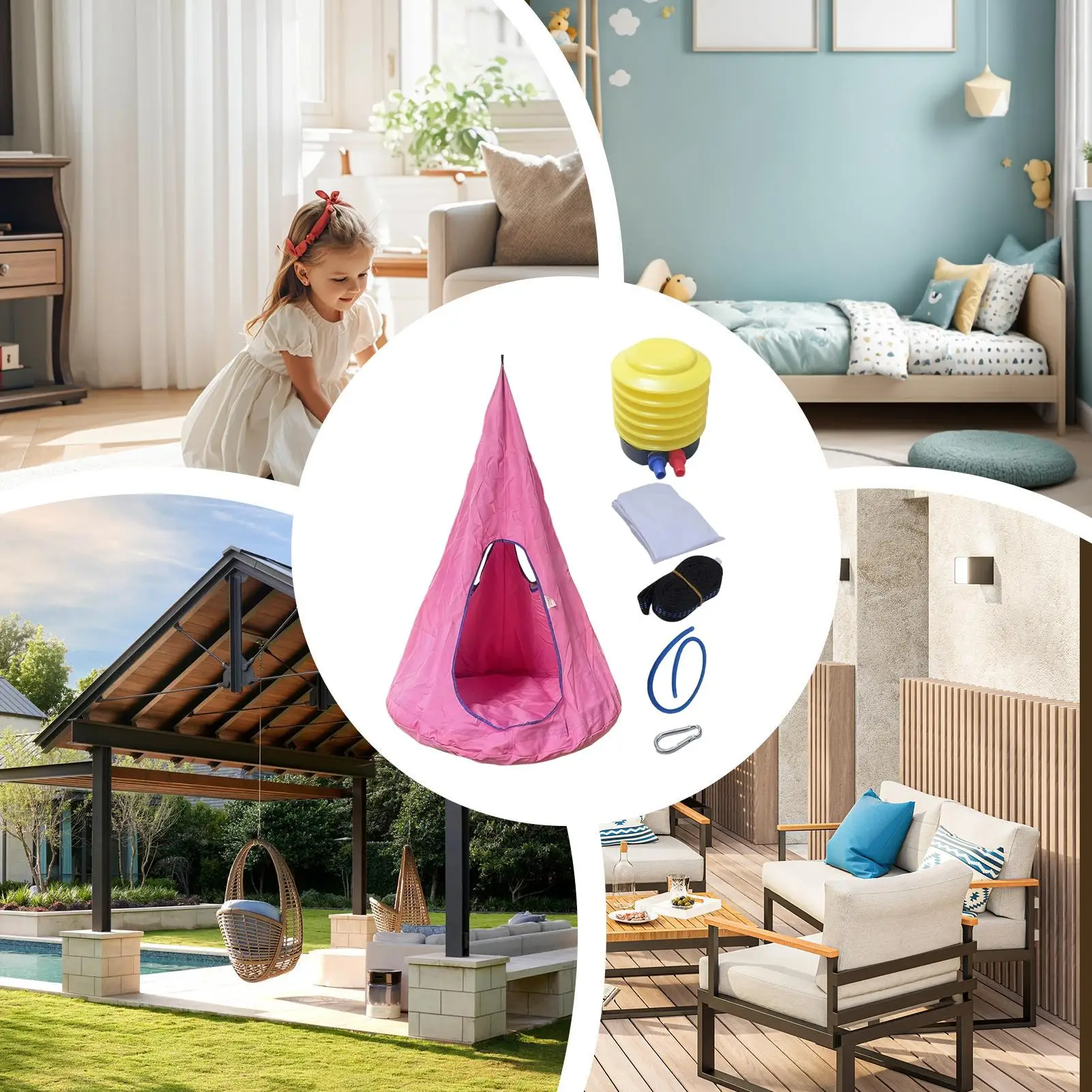 Kids Pod Swing Seat With Cushion Max 150kg Multifunctional Adjustable Comfortable Indoor Outdoor Nest Hammock For Living room