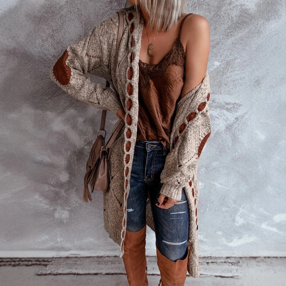 سترة نسائية للخريف والشتاء مريحة كاجوال عصرية بلون سادة وأكمام طويلة وأزرار أمامية #3