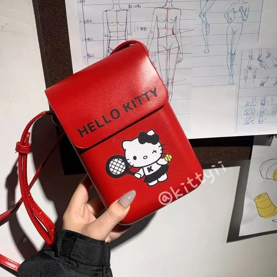 miniso Hello Kitty Mobile Bag Women Mini Handbag Japanese Cute Crossbody Bag Y2k Cartoon Cute Bag Aesthetics Pu Leather Handbag