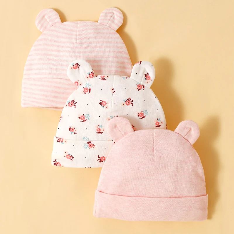 Three Piece Babys Hat 100% Cotton Soft and Comfortable Cap, Fashionable and Simple Newborn Headgear