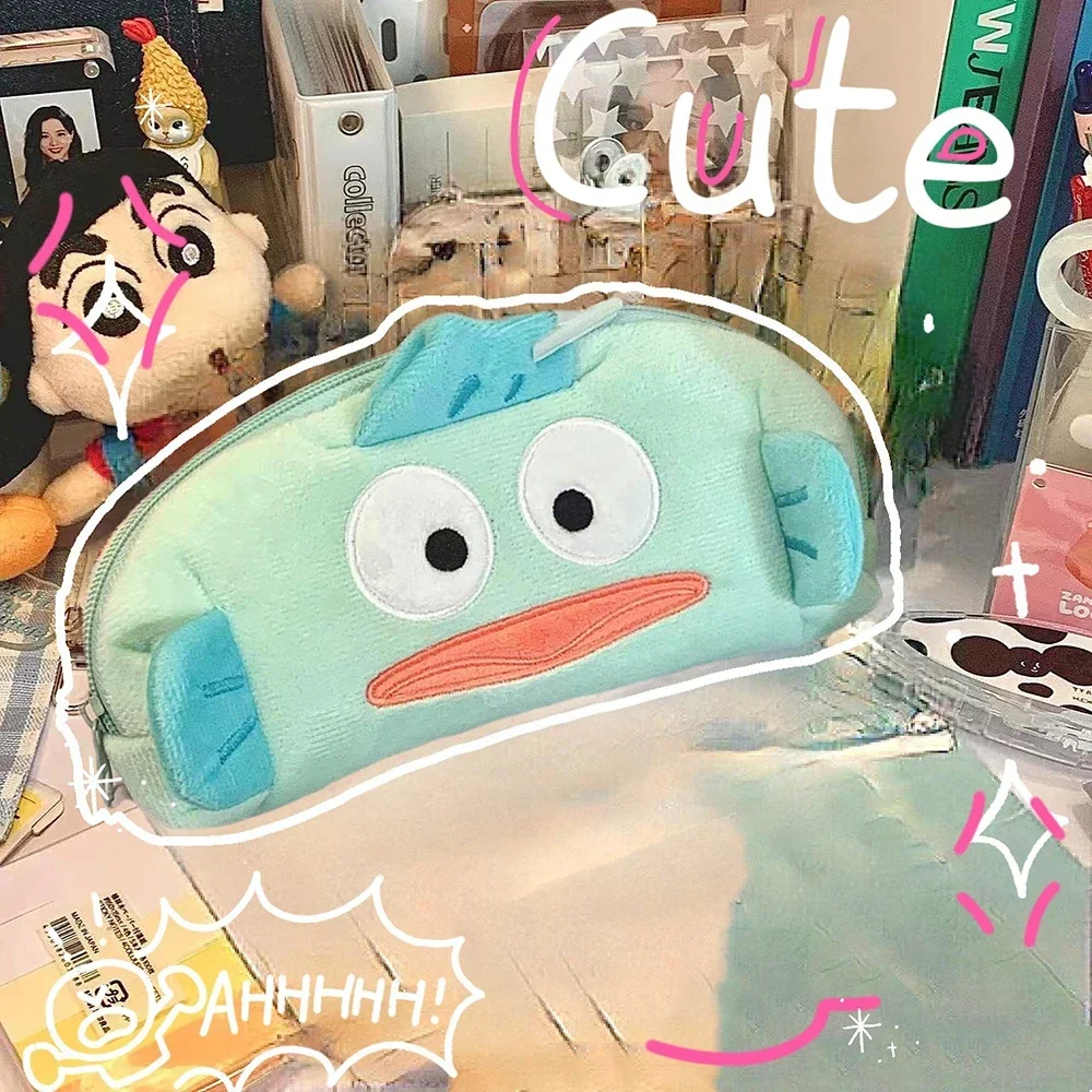 Kawaii Cartoon Blue Fish Pencil Case Cute Plush Student Pencil Bags Large Capacity Storage Bag Multi-function Pencbox Stationery