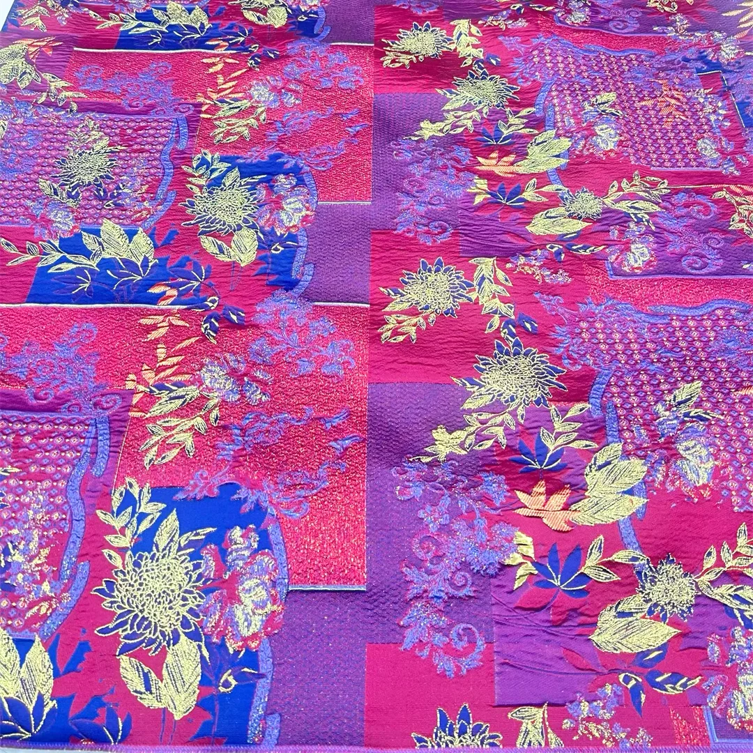 Gold Thread Patchwork Floral African Nigerian Brocade Jacquard Fabric Textile for Women Wedding Party Evening DressesLace Fabric