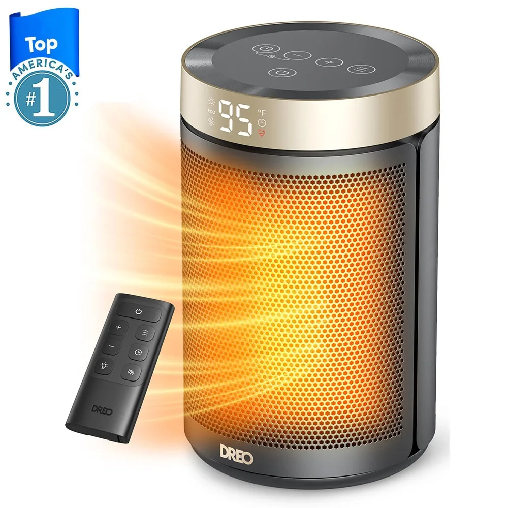 ใหม่ Dreo Space Heater,เครื่องทําความร้อนไฟฟ้าแบบพกพาสําหรับใช้ในร่มพร้อมเทอร์โมสตัท,จอแสดงผลดิจิตอล,ตัวจับเวลา 1-12H,โหมดEcoและโหมดพัดลม