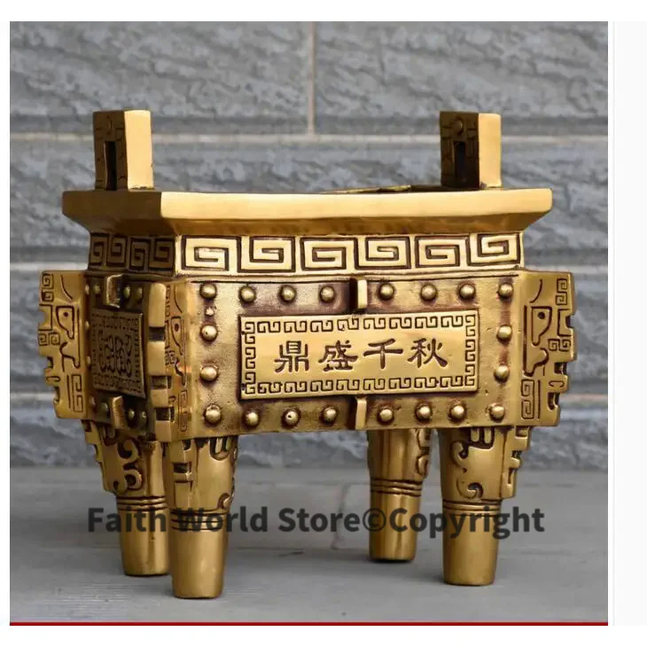 

24CM Large - HOME Company shop efficacious fortune Mascot Money Drawing FENG SHUI lucky gilding bronze tripod censer statue