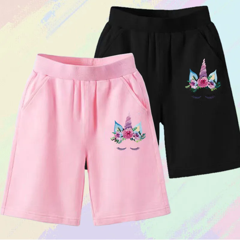

Summer Fashion Girls Basketball Shorts Cute Unicorn Print Streetwear Sport Pants for Kids Students Casual Short Trousers