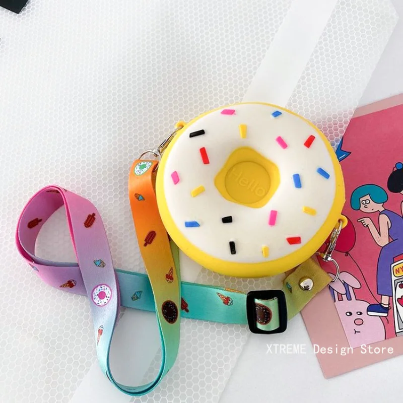 Children Cute Small Shoulder Bag Girls Donut Crossbody Bag Boy Silicone Mini Coin Purse Wallets Kids Rainbow Messenger Handbags