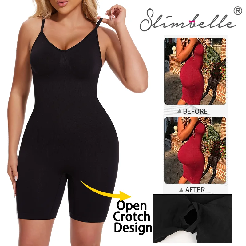 

Slimbelle Shapewear Bodysuit for Women Belly Flat Fajas Tummy Control Underwear Open Crotch Body Shaper Soft Waist Trainer Short