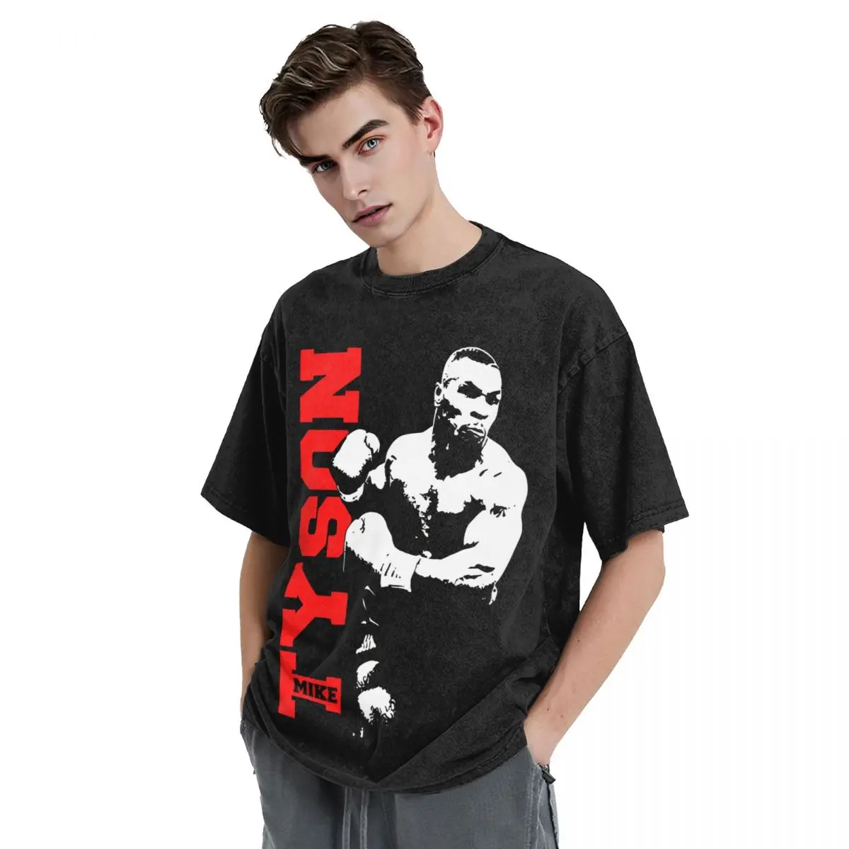 Mike Tyson Washed T Shirt Streetwear Hip Hop Novelty T-Shirts Boxing Gym Boxer Tees Tops Men Women High Street Graphic Printed