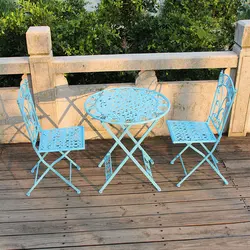 3pcs Set Outdoor Folding Iron Art Balcony Creative Leisure Milk Tea Shop Coffee Table Iron Art Color Table and Chair Combination