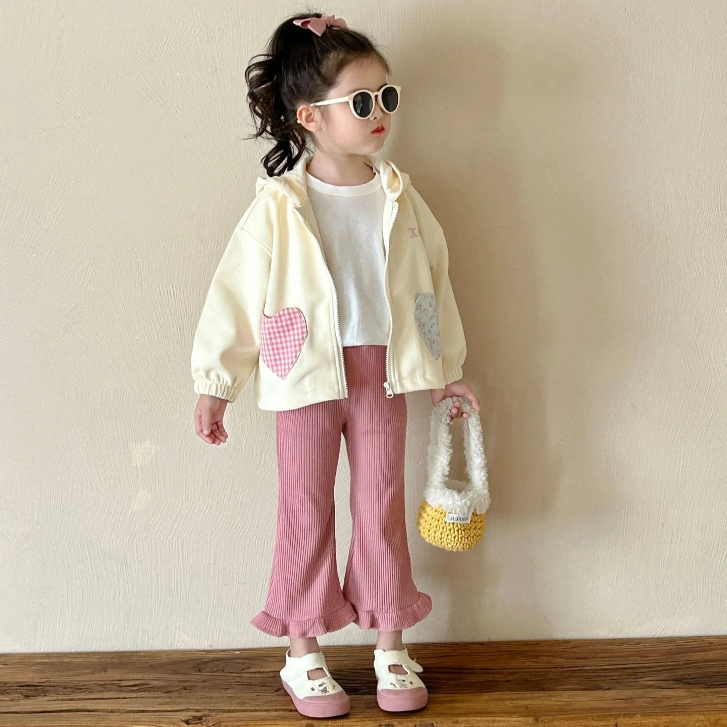 Girls Bell Bottoms Pant 2024 Autumn New Children 2-7 Years Old Korean Style 9 Minute Pants Little Girl Sweet Pink Leggings