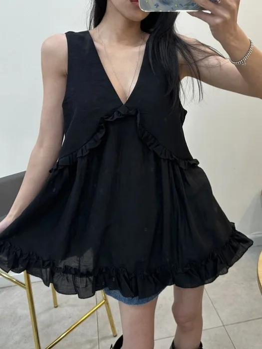 Simpatico gilet anti-età in legno V-Ne Svel irt donna estate nuovo top bianco allentato Faion Ladies' irt